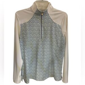 Fairway & Greene Navy and White Geometric Quarter-Zip Shirt Woman’s Size L